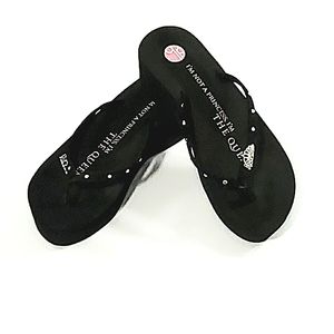 New! "Not a Princess" Blk 2 1/2" Bling Sandal SZ.S